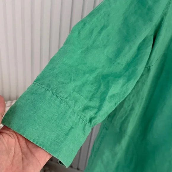 J Jill Love Linen Elegant Green Button-Up Dress Size Large - Picture 3 of 8